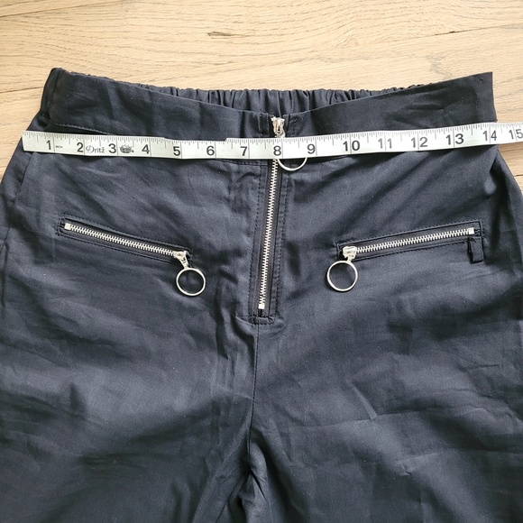 Y2K Black Track Pants Goth Punk Silver Zippers Elastic Waist High Ris Size Large - Picture 12 of 15